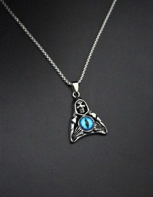Oscar Enterprises Vintage Punk Skull Lucky EvilEye Pendant Necklace Silver Plated Stainless Steel Chain
