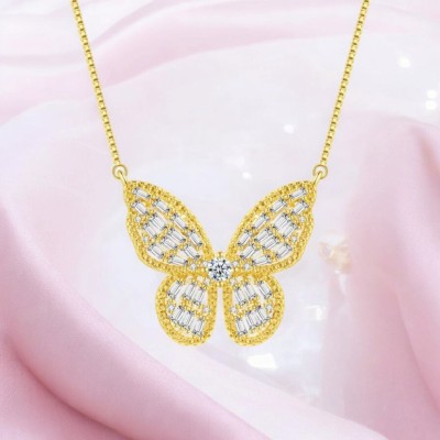 Nilu's Collection Zircon-Studded Butterfly pendant with Link Chain for Women & Girls (Gold) Cubic Zirconia Gold-plated Plated Copper Chain Set