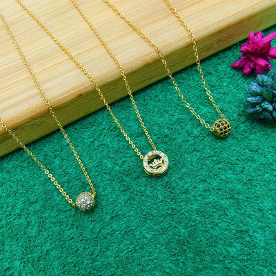 DHARM JEWELS Gold Plated Round Shape Pendent And White Black Ball Combo Set Diamond Gold-plated Plated Alloy Chain