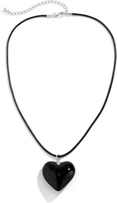 FHeights Black Heart Glossy Cord Necklace / Sizzling Glittering Women Necklaces Chains Silver Plated Silver Chain