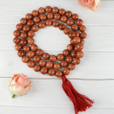 CRYSTU Certified Natural Brown Goldstone 10 mm 66 Round Beads Mala/Necklace for unisex Beads, Crystal Stone Chain