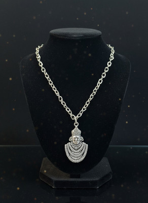 Zevoria Silver-Plated Khatushyamji Pendant Chain for Men & Women | Devotional Jewelry Stainless Steel Chain Set