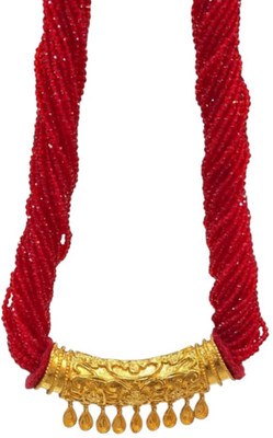 AAnami NEPALI TRADITIONAL TILHARI RED HYDRA POTE MALA Crystal Gold-plated Plated Crystal Layered