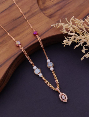 Zabby Allen Elegant Rose Gold-Plated Beaded Chain for Women & Girls Pearl, Crystal Copper Plated Brass Chain