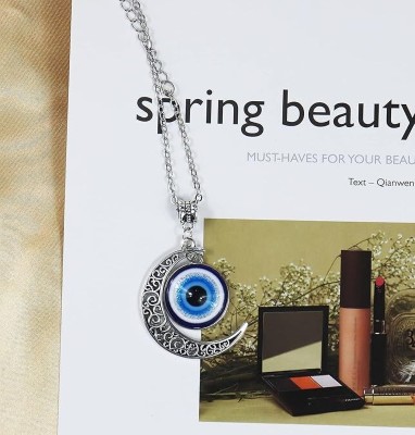 neze NZ 14 Men's and Women's Metal Evil Eye Beads Chain Turkish Protect Lucky Pendant Silver Plated Alloy Chain