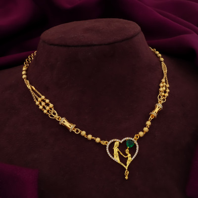 Pushp Creation 1 GRAM GOLD PLATED 24-INCH LONG CHAIN DOUBLE MOPU CHAIN PENDANT FOR WOMEN/GIRLS. Cubic Zirconia Gold-plated Plated Brass Necklace Set