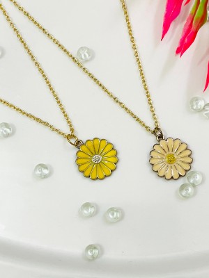 sasha traders YOWPCS-Yellow & Off-White Pack of 2 Combo Pendant-Chain Set for Women and Girls. Gold-plated Plated Alloy Chain Set