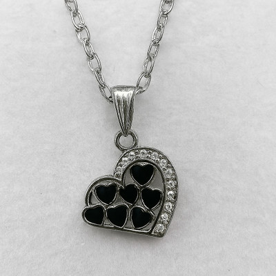 annisu Annisu Silver Heart Pendant Necklace with Black Enamel & Rhinestones Alloy Necklace Set