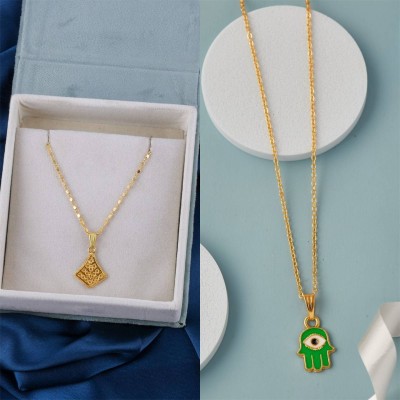 BRANDSOON Brandsoon Korean jewellery Gold Plated Pendant and chain for Girls/Women 2 Combo Gold-plated Plated Brass Chain