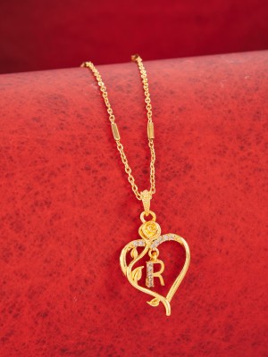 VPCREATION Excellent R Letter Diamond Gold Heart Necklace Chain For Women,Girls Diamond Gold-plated Plated Copper, Alloy Chain