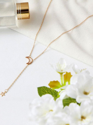 Dressberry Single Layered Star In Moon Pendant Necklace For Girls And Women Gold-plated Plated Alloy Necklace