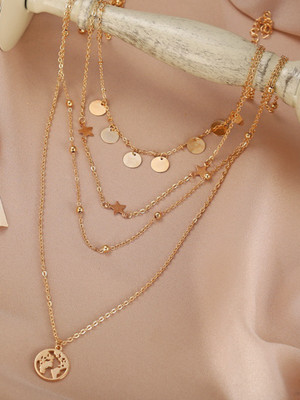 Vembley Vembley Gorgeous Multi Layered Star and World Necklace for Women and Girls Gold-plated Plated Alloy Layered