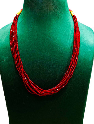 ANAMS Nepali Traditional Red Pote Necklace Chain Crystal Gold-plated Plated Crystal Layered