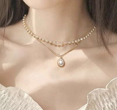 Aviman Creations Pearl Gold-plated Plated Alloy Chain Set