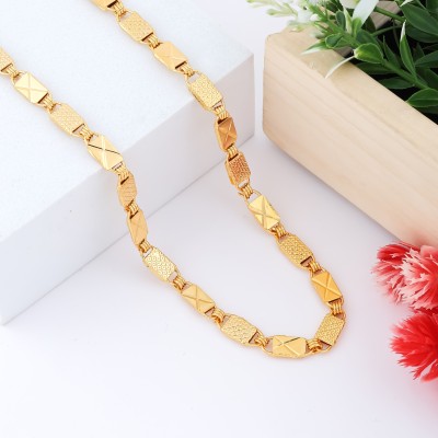 WGMONEY 1 gram High Quality Indian Polished “20” Inches GoldChain for Men and boy Gold-plated Plated Brass Chain