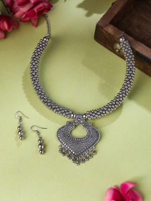 NVR Silver Toned Oxidised Necklace with pendant Silver Plated Alloy Necklace