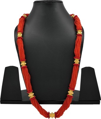 Shubh Nakshatra [A17] Red Damru Naugedi 30inch 22 line Beads Alloy Chain Set