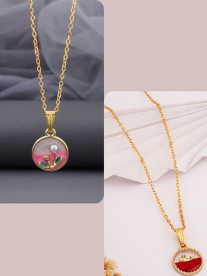 Dressberry Set Of 2 Gold-Plated Brass Minimal Artificial Beads Necklace Gold-plated Plated Brass Necklace