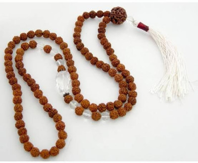 Rudraksham Rudraksha Beads and Sphatik Crystal ( Quartz ) Diamond Cut Gemstone Beads Mala Crystal, Rudraksha Chain