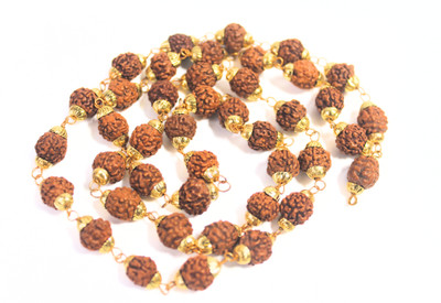Ekatmane Rudraksha mala with golden cap for men and women/ religious jewellery. Beads Brass Plated Brass, Rudraksha Necklace