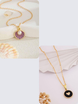 Dressberry SET OF 2 PENDANT CHAIN FOE GIRLS AND WOMEN Gold-plated Plated Brass Necklace Set