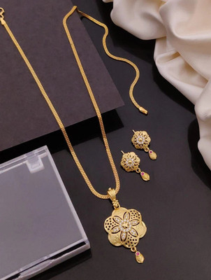 hmd Traditional Micro Gold Plated 18 Inch Chian Necklace And Earrings Set Cubic Zirconia Gold-plated Plated Brass Chain
