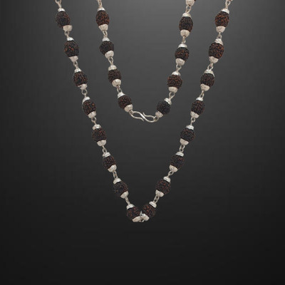 A1 yashvriddhi Bhagwan Mahadev Locket Pendant With 5 Mukhi Rudraksha Mala, Boy's,Girls,Women's Beads Silver Plated Brass, Alloy Chain