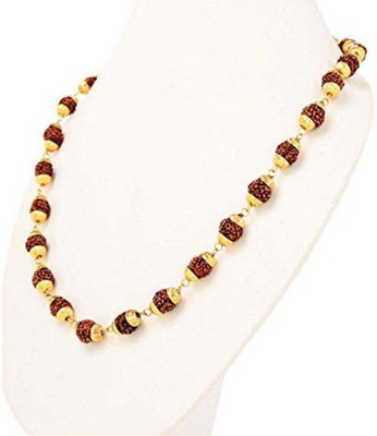 JangraBro Rudraksha Mala with Gold Cap 36 Beads 8MM Wood Chain Gold-plated Plated Brass Chain