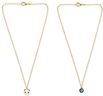 EnlightenMani Cuddly Panda & Evil Eye Necklaces ~ (Pack of 2) Gold-plated Plated Alloy Necklace Set