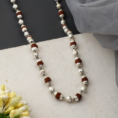 MK Gallery Rudraksha Silver Ball-Cap Bracelet Silver Plated Brass Chain Set