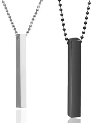 Ruhi Collection Combo of Black & Silver Color Bar Pendant (2 Pcs) Stainless Steel Chain