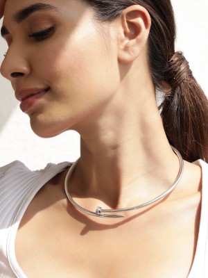 RUBANS Rubans Rhodium-Plated Choker Necklace Silver Plated Brass Choker