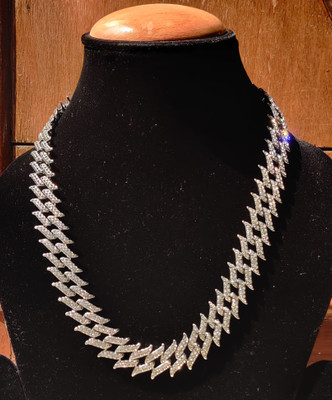 FashionLobby Mc stan cuban chain spick Diamond Silver Plated Stainless Steel Chain