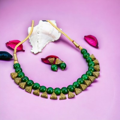 SNEHVIHA CREATION simple single layer green pearl choker necklace Gold-plated Plated Alloy Choker