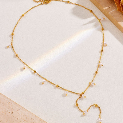 MYKI Gold-Plated Pearl Drop Necklace Gold-plated Plated Stainless Steel Necklace