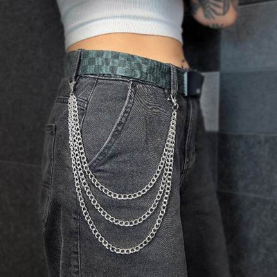 TIYAAZ PDS 3-Layer Side hanging Jeans chain, Wallet Chain,Pant Chain Sterling Silver Plated Alloy Chain