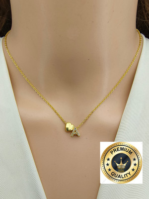 DHARM JEWELS Fancy Word Pendent With Heart Shep Pendent With Chain. Diamond Gold-plated Plated Brass Chain