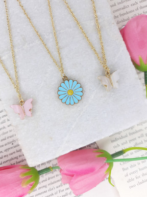 EnlightenMani Butterfly ~ Pack of 4 Necklaces Gold-plated Plated Alloy Necklace Set