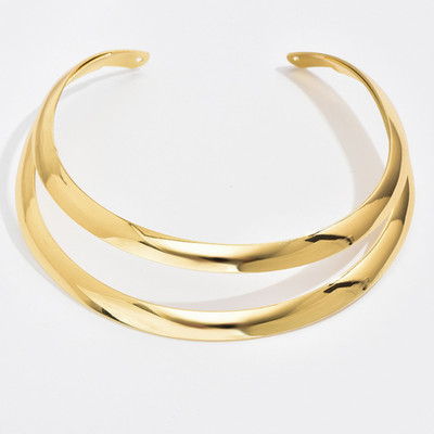 SYGA Simple Double Layer Hollow Metal Punk Choker Necklace For Women Party-Gold Metal Necklace