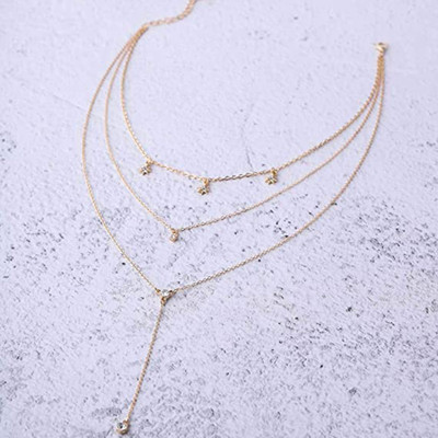 Vembley Three Layered Star Studs Pendant Necklace For Females Gold-plated Plated Alloy Necklace