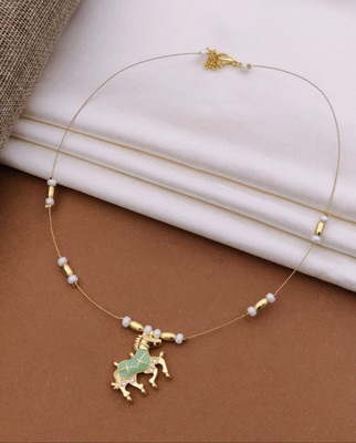 Pramukh Enterprise Horse pendent invisible neckset-KJ-71 Cubic Zirconia Gold-plated Plated Alloy Necklace