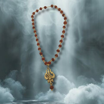 Green Spiritual Most Demanded Shiv Symbol Dotted Locket Pendant With Mala Gold-plated Plated Brass Chain Set