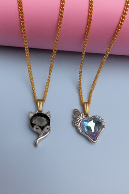 Sividya Combo(2)-NPen-349-Premium Pendant(PP2.Black and PP1.Sky blue) Gold-plated Alloy Pendant Set