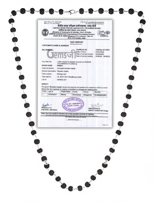 GEMSJI Govt Certified Karungali Malai With Certificate, Original Black Ebony Beads Mala Wood Chain