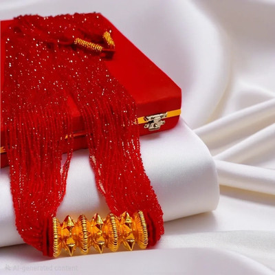 ANAMS Special Edition Nepali Traditional Red Hydro Pote Gold-plated Plated Crystal Necklace