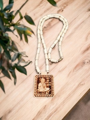 Dharmsaar Dharmsaar Pure White Tulsi Mala With Wooden hanumanji Locket Wood Necklace