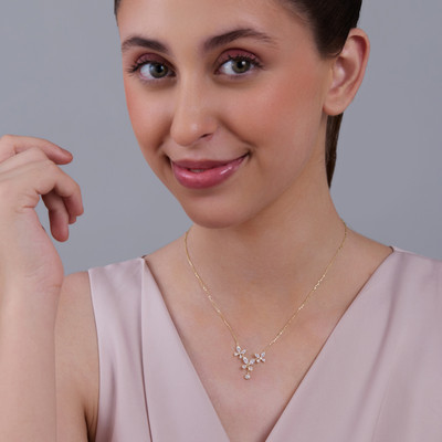 Kushal's Fashion Jewellery White Gold-Plated Contemporary 92.5 Sterling Silver Chain Pendant Zircon Gold-plated Plated Sterling Silver Necklace