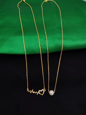 ramanient Gold Plated Heart beat And Single White Pearl Diamond Gold-plated Plated Alloy Chain