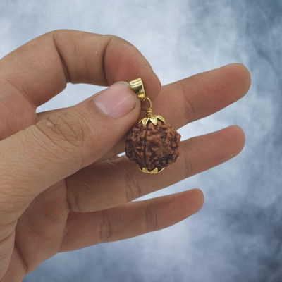 Fine Creation 5 Mukhi Nepali Rudraksha Five Face Rudraksh With Original Quality Certificate Beads Gold-plated Plated Brass, Wood Chain