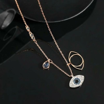Happy Jewellery Evil Eye Enamel Diamond Studded Charm Pendant Chain for Women and Girls Cubic Zirconia Gold-plated Plated Crystal, Alloy, Stainless Steel Necklace